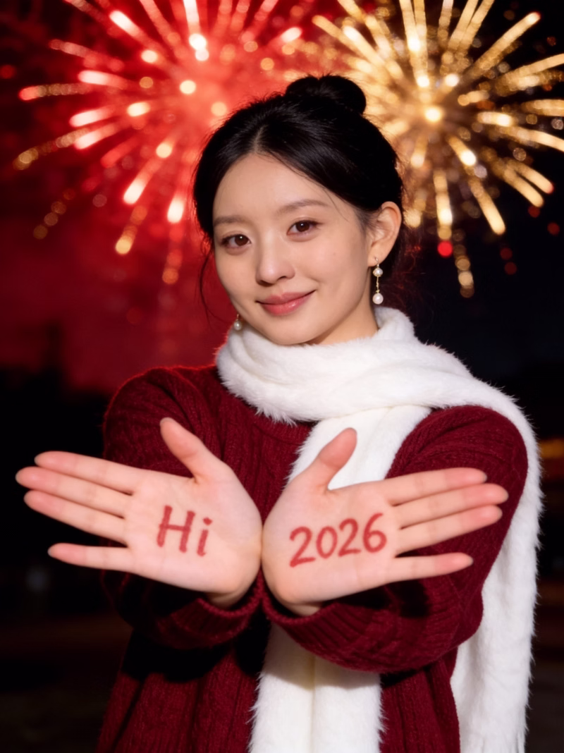使用言影AI生成的2026氛围感烟花写真