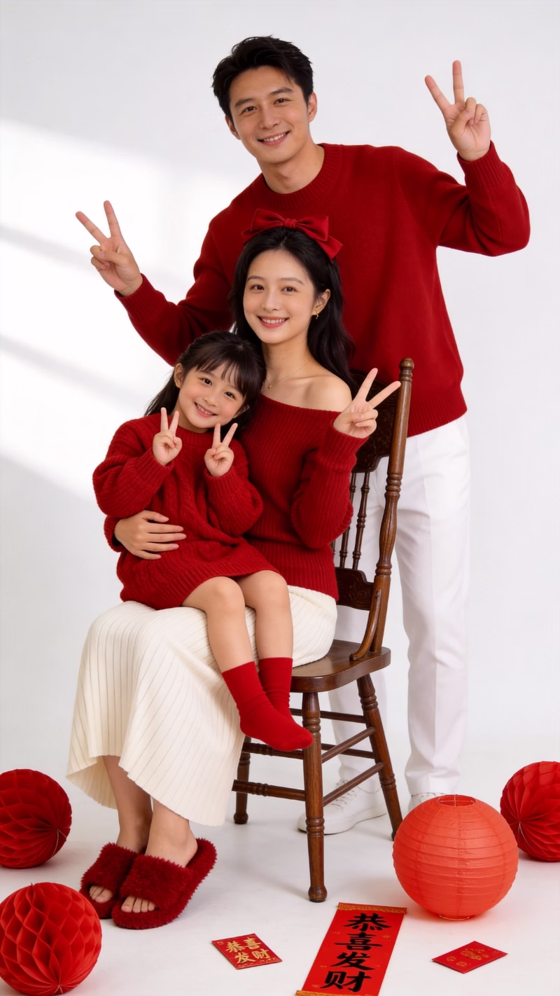 使用言影AI生成的2026新春全家福合拍