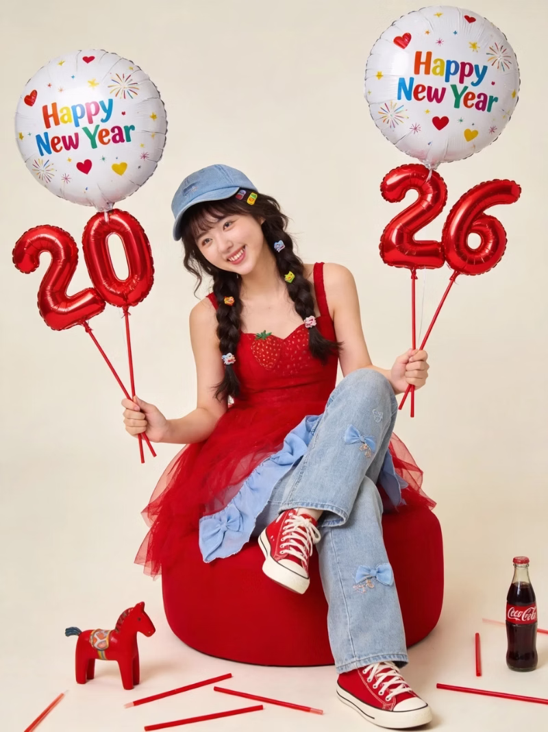 使用言影AI生成的2026新年气球写真