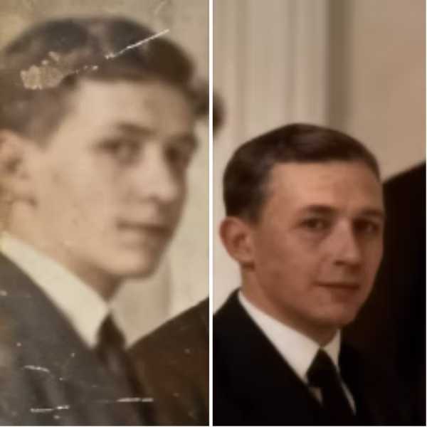 一张通过AI图片增强工具修复的老照片,前后对比图